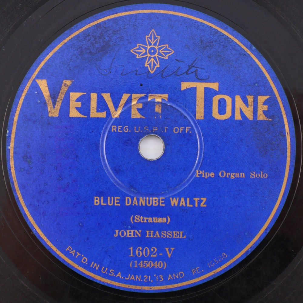 John Hassel Blue Danube Waltz/By The Waters Of Minnetonka 78 rpm Record 1602-V